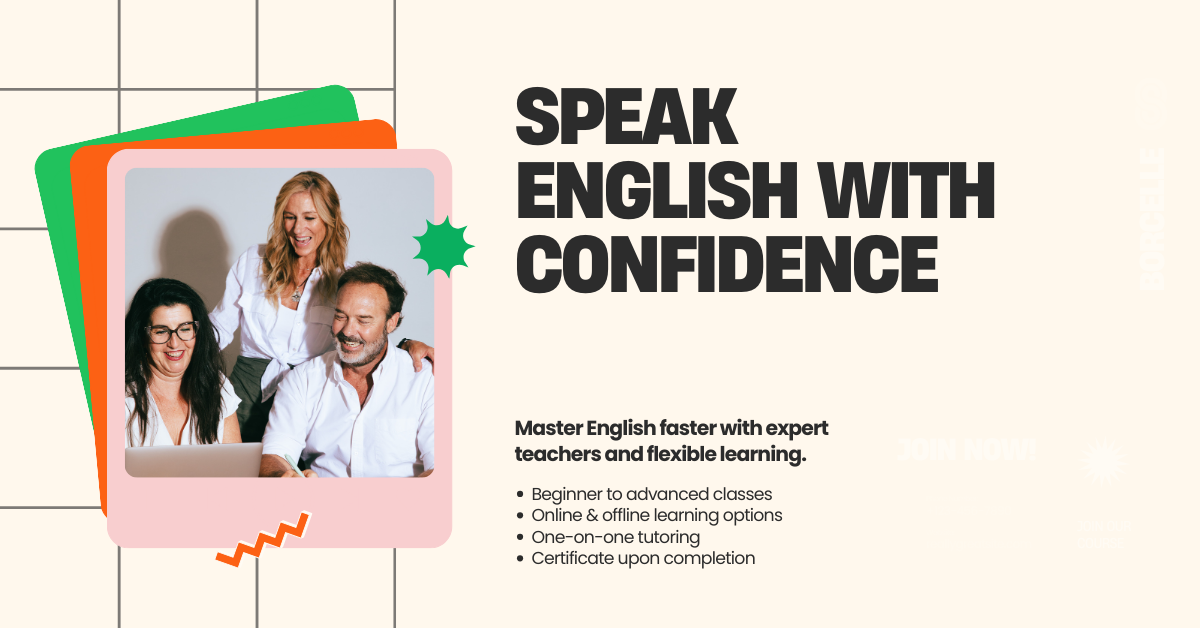 Green Orange and Pink Playful English Language Facebook Ad